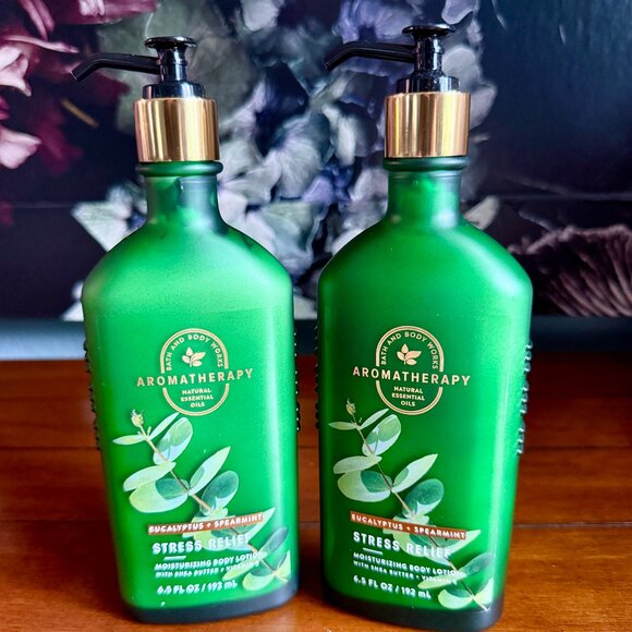 NEW 2-Pc BBW Aromatherapy Eucalyptus+Spearmint Stress Relief Lotion Full Size - Picture 1 of 2